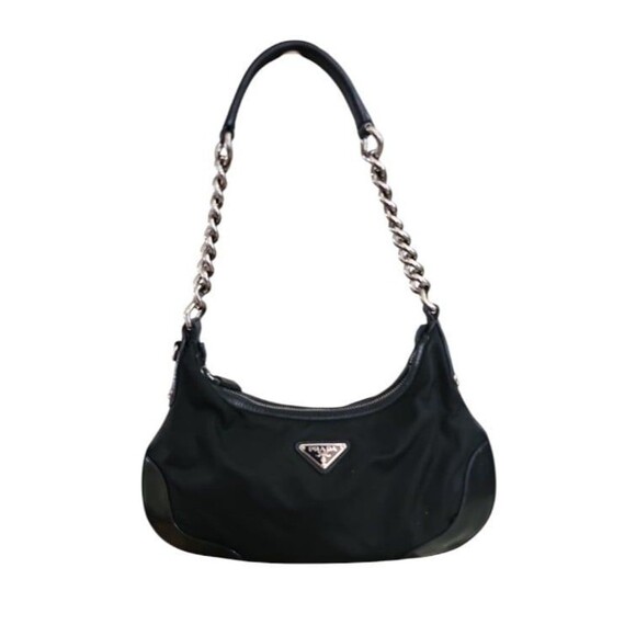 Prada Moon Y2K Small Shoulder Bag Chunky Silver Chain and Leather Handle - Picture 1 of 12